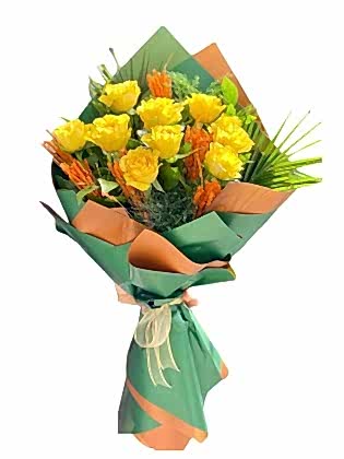 Yellow Rose - 9 İthal Sarı Gül Buket